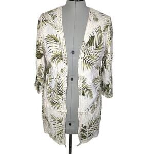 Chico's tropical leaf print open-front rayon cardigan, size M/8